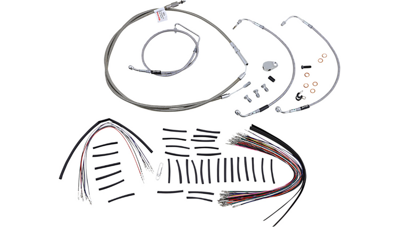 BURLY BRAND Handlebar Cable/Brake Line Kit - Complete - 15" Ape Hanger Handlebars - Stainless Steel - Harley-Davidson '08-'13 - B30-1105