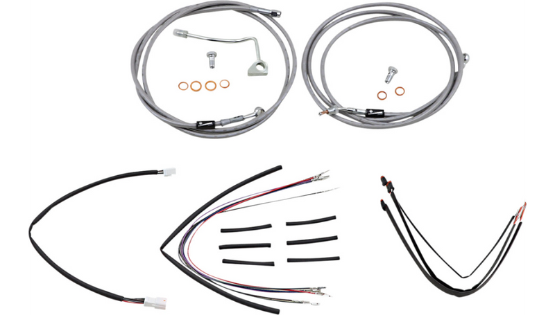 BURLY BRAND Handlebar Cable/Brake Line Kit - Complete - 18" Ape Hanger Handlebars - Stainless Steel - Road Glide '15-'16 - B30-1163