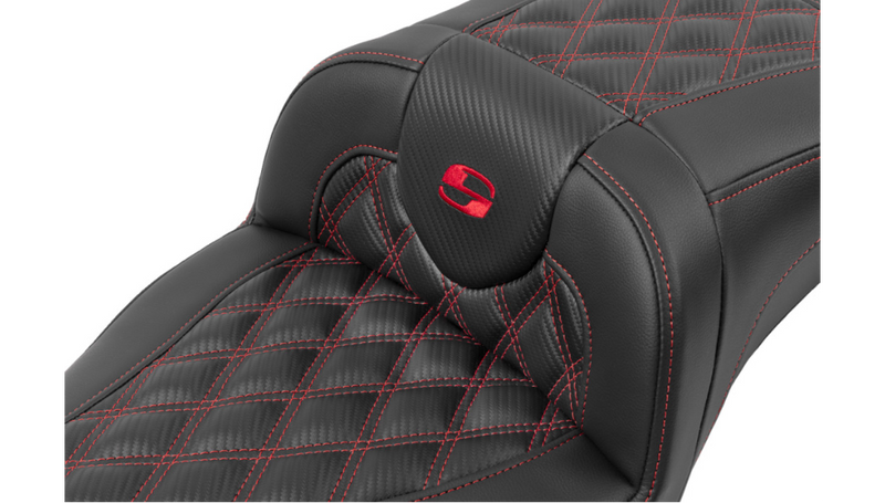 SADDLEMEN Roadsofa Extended Reach Seat - without Backrest - Lattice Stitch - Red Stitch - FLTR/FLHX '23-'25 - 823-07-20704