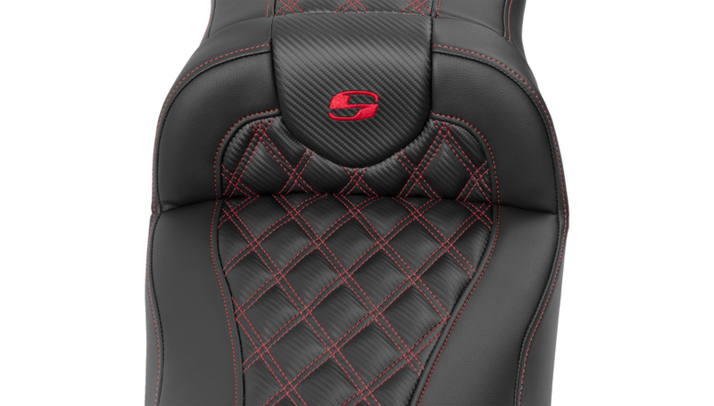 SADDLEMEN Roadsofa Extended Reach Seat - without Backrest - Lattice Stitch - Red Stitch - FLTR/FLHX '23-'25 - 823-07-20704