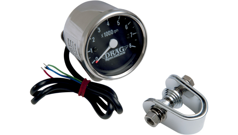 DRAG SPECIALTIES 2.4" Mini Electronic 8000 RPM Tachometer - Chrome Housing - Harley-Davidson '86-'03 - Black Face - 21-6910NUDS