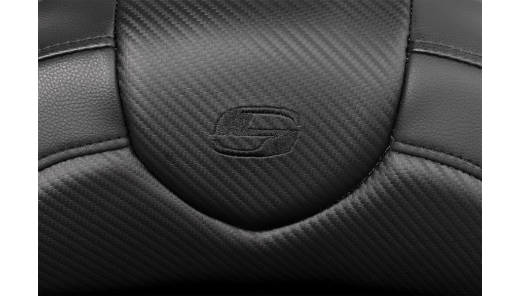 SADDLEMEN Roadsofa Seat - with Backrest - Carbon Fiber - Black Stitch - FL '08-'19 A808-07R-185BLK - PartsOutlet.com.au