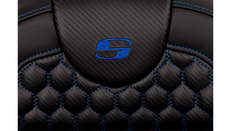 SADDLEMEN RoadSofa Seat - Honeycomb - Blue Stitch - Extended Reach - without Backrest - FLH/FLT '08-'23 A808-07B-190BLU - PartsOutlet.com.au