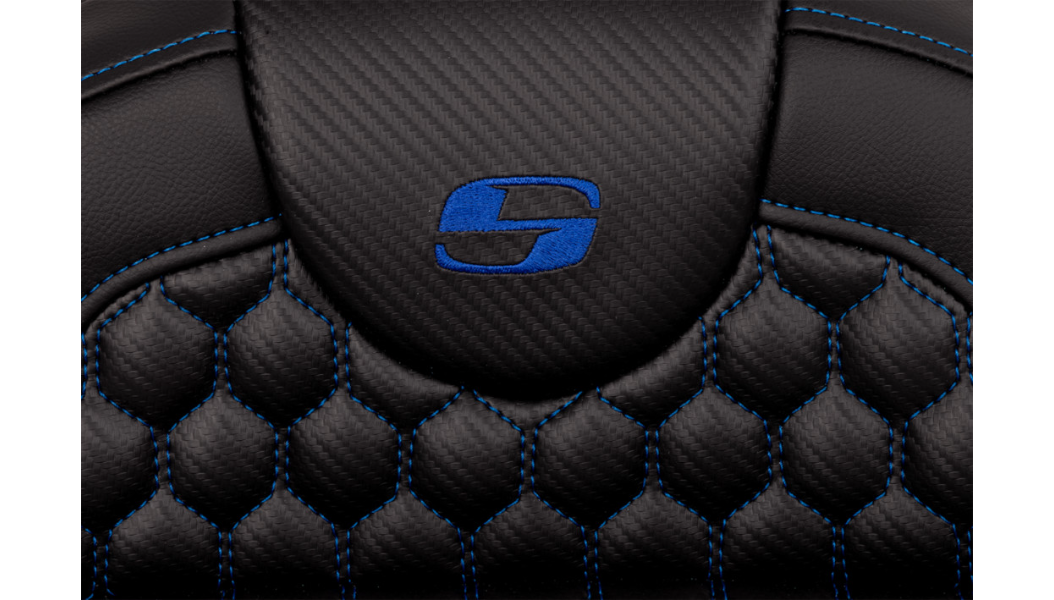 SADDLEMEN RoadSofa Seat - Honeycomb - Blue Stitch - Extended Reach - without Backrest - FLH/FLT '08-'23 A808-07B-190BLU - PartsOutlet.com.au