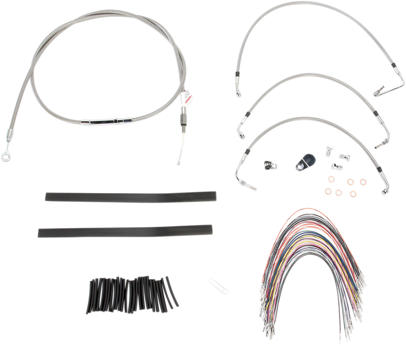 BURLY BRAND Handlebar Cable/Brake Line Kit - Complete - 13" Ape Hanger Handlebars - Stainless Steel - Harley-Davidson '08-'13 - B30-1103