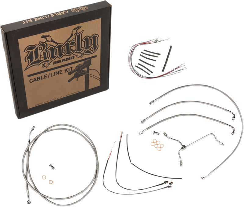 BURLY BRAND Handlebar Cable/Brake Line Kit - Complete - 14" Ape Hanger Handlebars - Stainless Steel - Road King '14-'16 - B30-1152