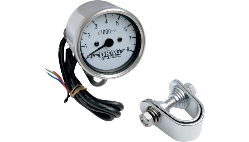 DRAG SPECIALTIES 2.4" Mini Electronic 8000 RPM Tachometer - Chrome Housing - Harley-Davidson '86-'03 - White Face - 21-6930NUDS