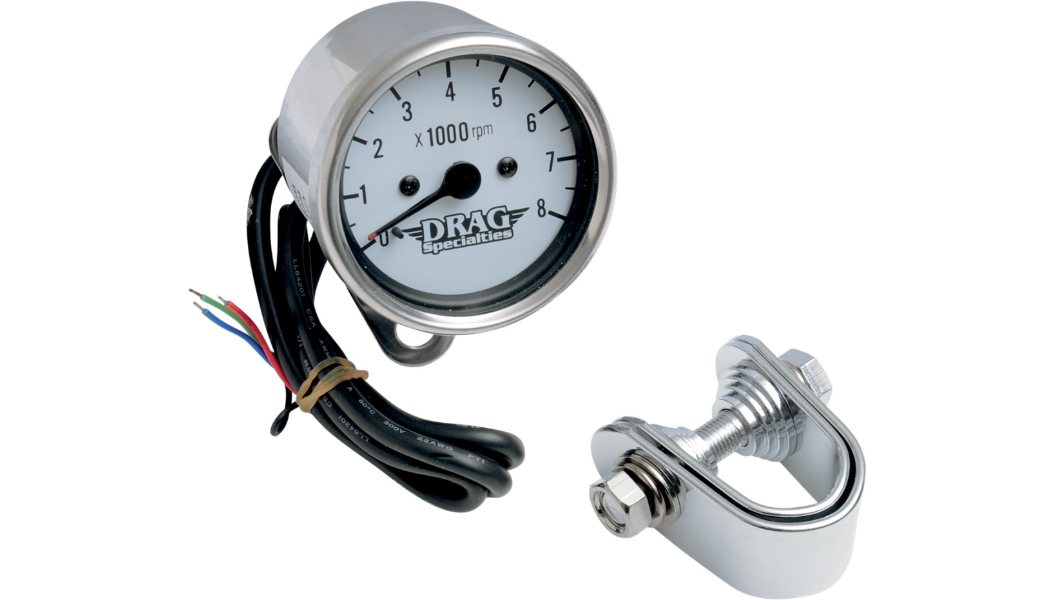 DRAG SPECIALTIES 2.4" Mini Electronic 8000 RPM Tachometer - Chrome Housing - Harley-Davidson 1986-2003 - White Face 21-6930NUDS