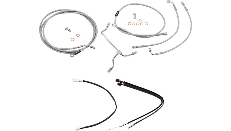 BURLY BRAND Handlebar Cable/Brake Line Kit - Complete - 18" Ape Hanger Handlebars - Stainless Steel - Harley-Davidson '17-'19 - B30-1166