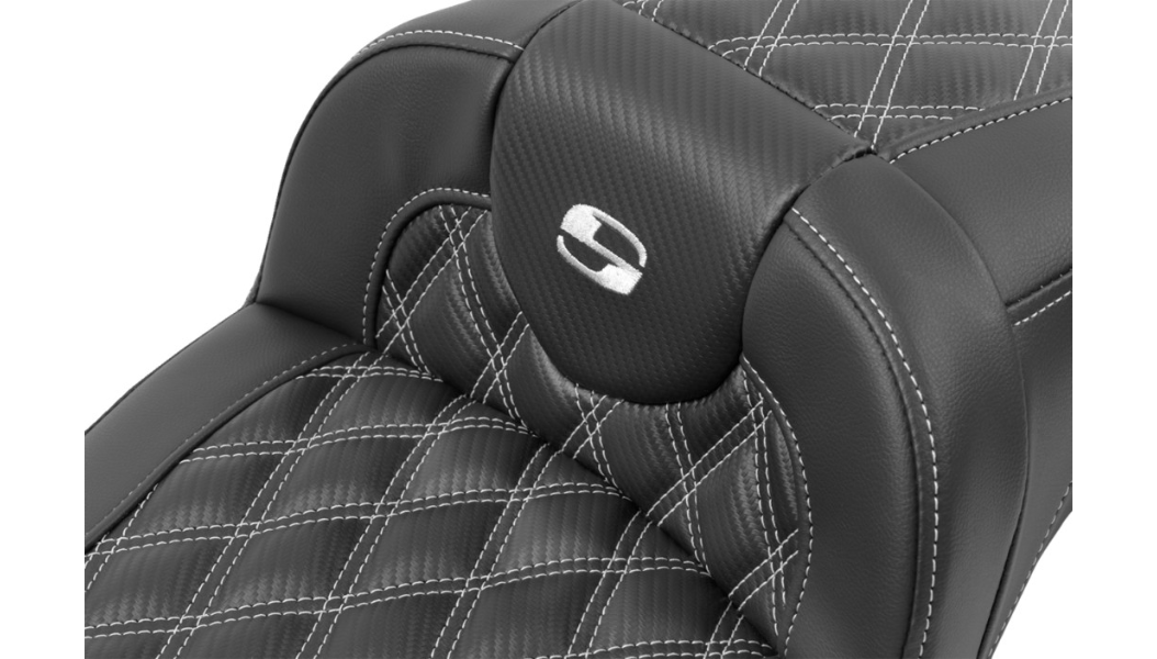 SADDLEMEN Roadsofa Extended Reach Seat - without Backrest - Lattice Stitch - Silver Stitch - FL/FX '23-'24 - 823-07-20705