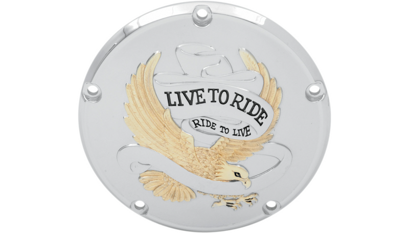DRAG SPECIALTIES 5-Hole - Gold - Harley-Davidson 1999-2017 - Live to Ride Derby Cover 33-0065GA - PartsOutlet.com.au