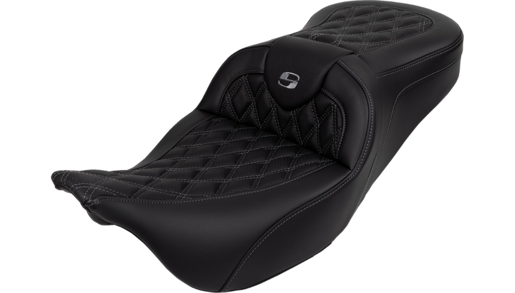 SADDLEMEN Roadsofa Seat - with Backrest - Dark Gray Stitch - FL '08-'23 A808-07R-182GRE - PartsOutlet.com.au