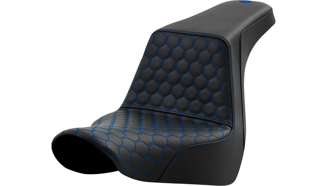 SADDLEMEN Step-Up Seat - Honeycomb - Blue Stitching - FL/FX '18-'23 A818-29-177BLU - PartsOutlet.com.au