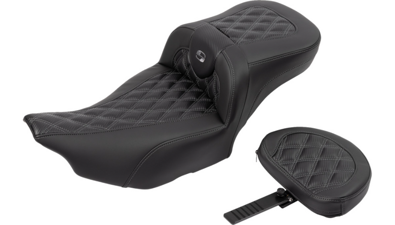 SADDLEMEN Roadsofa Extended Reach Seat - without Backrest - Lattice Stitch - Gray Stitch - FLTR/FLHX '23-'25 - 823-07-207B2