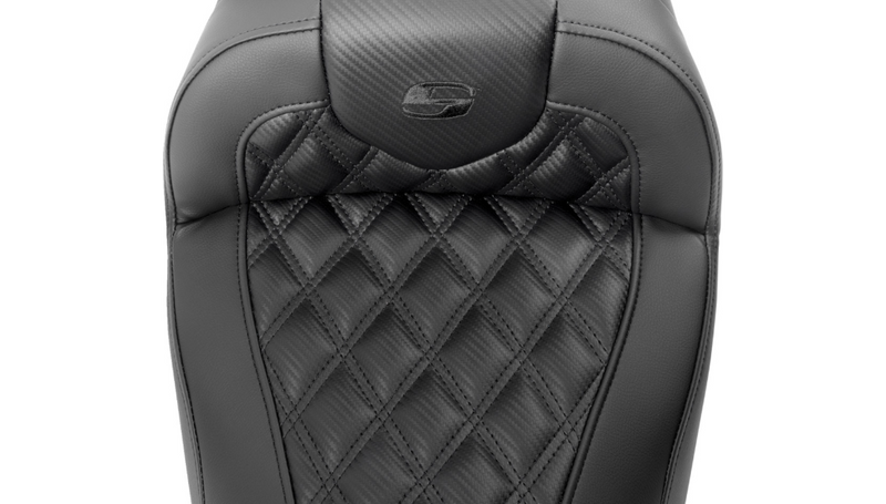 SADDLEMEN RoadSofa Seat - with Backrest - Carbon Fiber - Lattice Stitch - FLTR/FLHX '23-'25 - 823-07-206B0