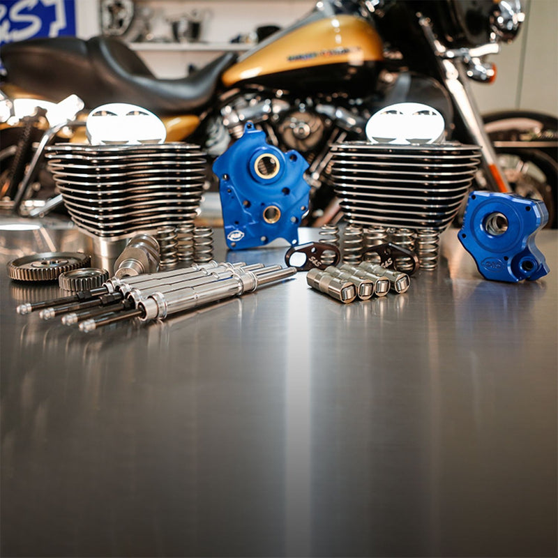 S&S CYCLE Power Package - 128 CI, Water Cooled, Gear Drive, w/ Highlighted Fins and Chrome Pushrod Tubes, Black Granite, 2017-up M8 114" Models - 310-1108A