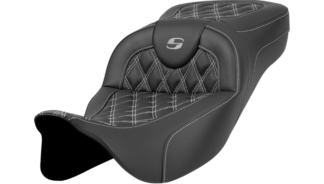 SADDLEMEN Extended Reach Roadsofa Seat - Lattice Stitch - Silver Stitch - without Backrest - FL '08-'23 - A808-07B-184SIL - PartsOutlet.com.au