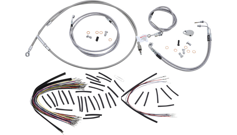 BURLY BRAND Handlebar Cable/Brake Line Kit - Complete - 18" Ape Hanger Handlebars - Stainless Steel - Harley-Davidson '08-'13 - B30-1096