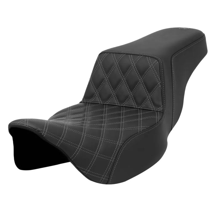 SADDLEMEN Step-Up Seat - Front Lattice Stitch - Dark Gray Stitch - FLH/FLT '08-'23 A808-07B-172GRE - PartsOutlet.com.au