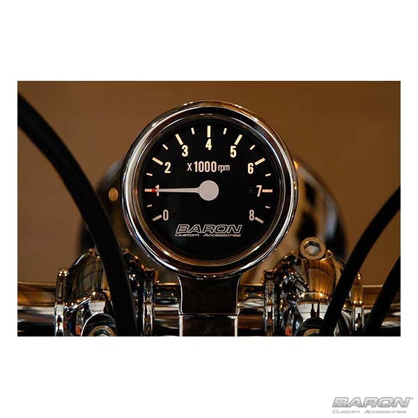 BARON 3" Bullet Electronic Tachometer Fits 1" Bar - Chrome - Black Face - 3.5" L x 2.875" D BA-7570-01