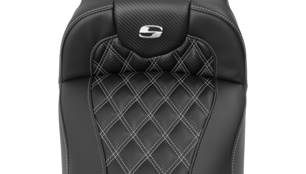 SADDLEMEN Roadsofa Extended Reach Seat - without Backrest - Lattice Stitch - Silver Stitch - FL/FX '23-'24 - 823-07-20705