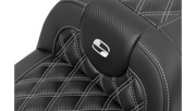SADDLEMEN RoadSofa Seat - without Backrest - Carbon Fiber - Lattice Stitch - Silver Stitch - FL/FX '23-'24 - 823-07-20605 - PartsOutlet.com.au