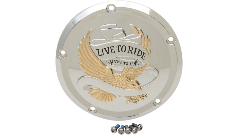 DRAG SPECIALTIES 5-Hole - Gold - Harley-Davidson 2015-2023 - Live to Ride Derby Cover D33-0110GA - PartsOutlet.com.au