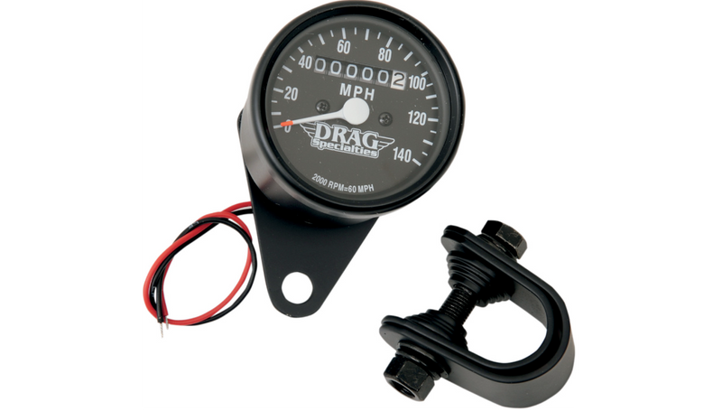 DRAG SPECIALTIES 2.4" MPH Mini LED Mechanical Speedometer/Indicators - Black Housing - Harley-Davidson '48-'90 - Black Face - 2:1 - 21-6805BDS1
