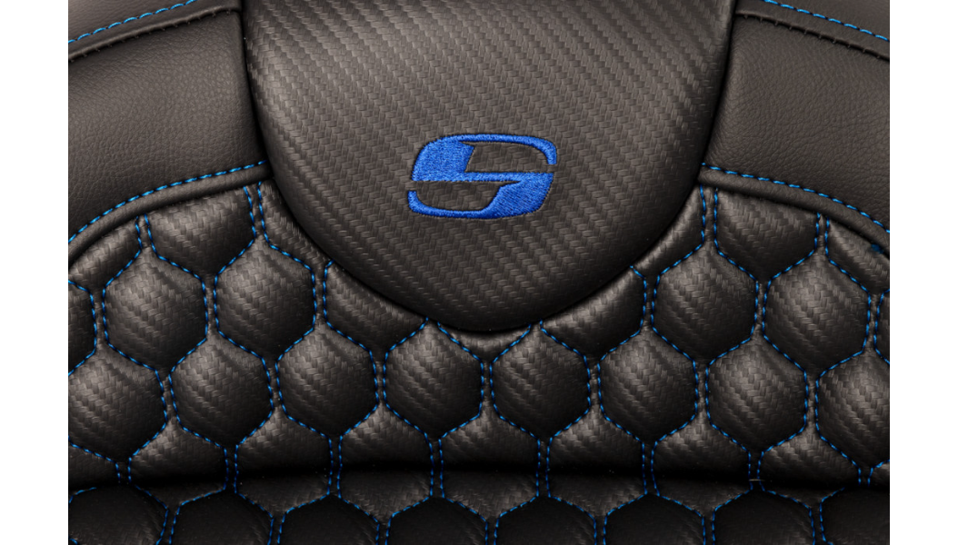 SADDLEMEN RoadSofa Seat - Honeycomb - Blue Stitch - with Backrest - FLH/FLT '08-'23 A808-07R-189BLU - PartsOutlet.com.au