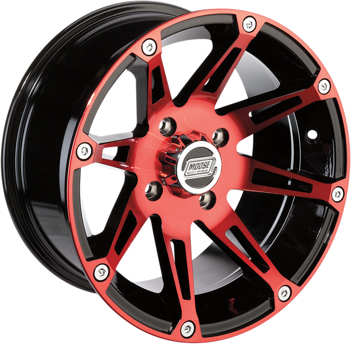 MOOSE UTILITY Wheel - 387X - Front - Anodized Red/Black - 12x7 - 4/136 - 4+3 - 387MO127136BWR4