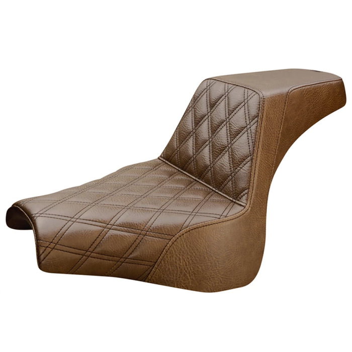 SADDLEMEN Step Up Seat - 18+ Fat Bob - Lattice Stitched - Brown 818-28-172BR - PartsOutlet.com.au