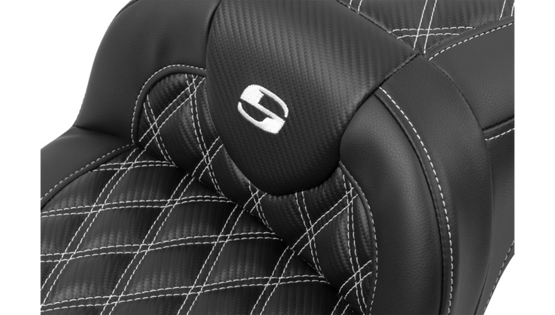 SADDLEMEN Roadsofa Extended Reach Seat - without Backrest - Lattice Stitch - White Stitch - FLTR/FLHX '23-'25 - 823-07-20706