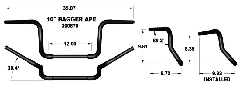 KHROME WERKS Handlebar - Ape Hanger - Bobber - TBW - 10" - Black - FL '96-'22 - 300870