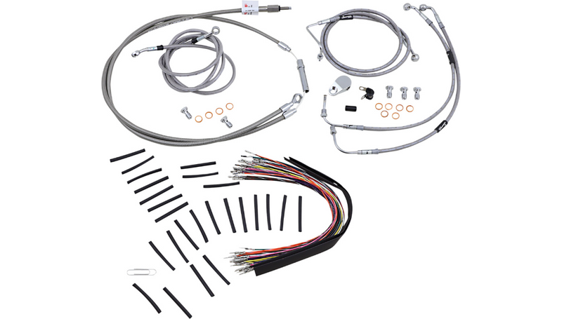 BURLY BRAND Handlebar Cable/Brake Line Kit - Complete - 13" Ape Hanger Handlebars - Stainless Steel - Harley-Davidson '08-'13 - B30-1102