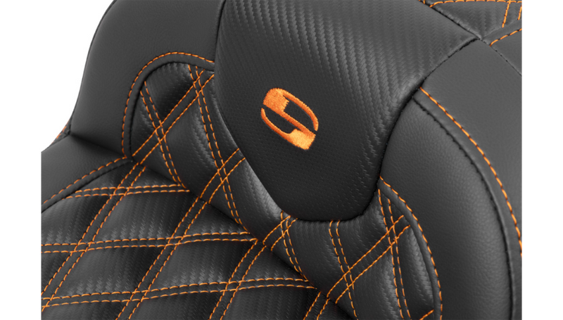 SADDLEMEN RoadSofa Seat - without Backrest - Carbon Fiber - Orange Stitch - FL/FX '23-'24 - 823-07-20603 - PartsOutlet.com.au