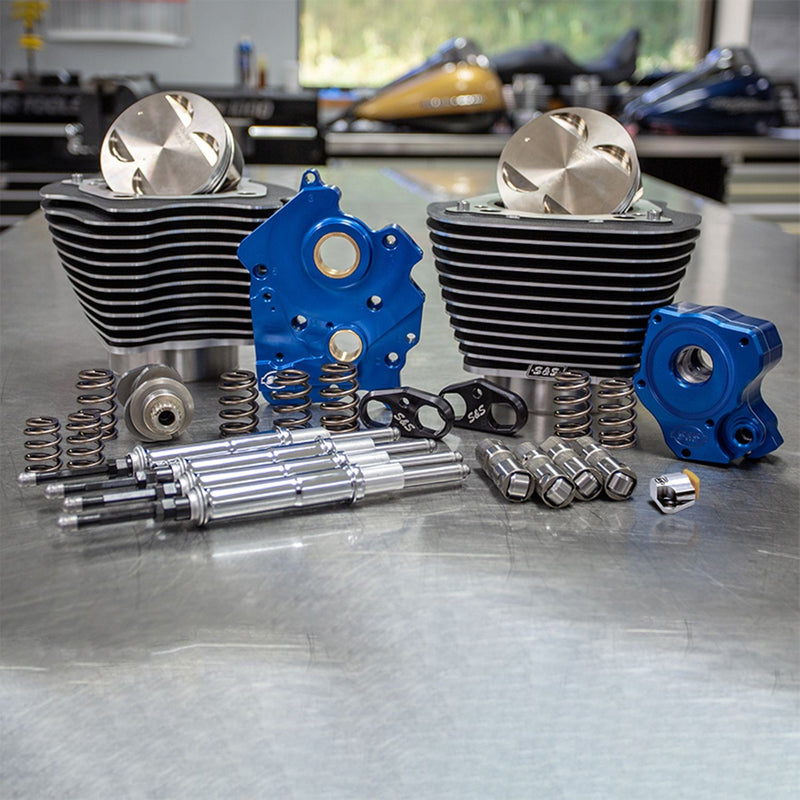 S&S CYCLE Power Package - 124" CI Water Cooled, Chain Drive with Highlighted Fins and Chrome Pushrod tubes for 107" M8 Harley-Davidson '17-'23 - 310-1050B