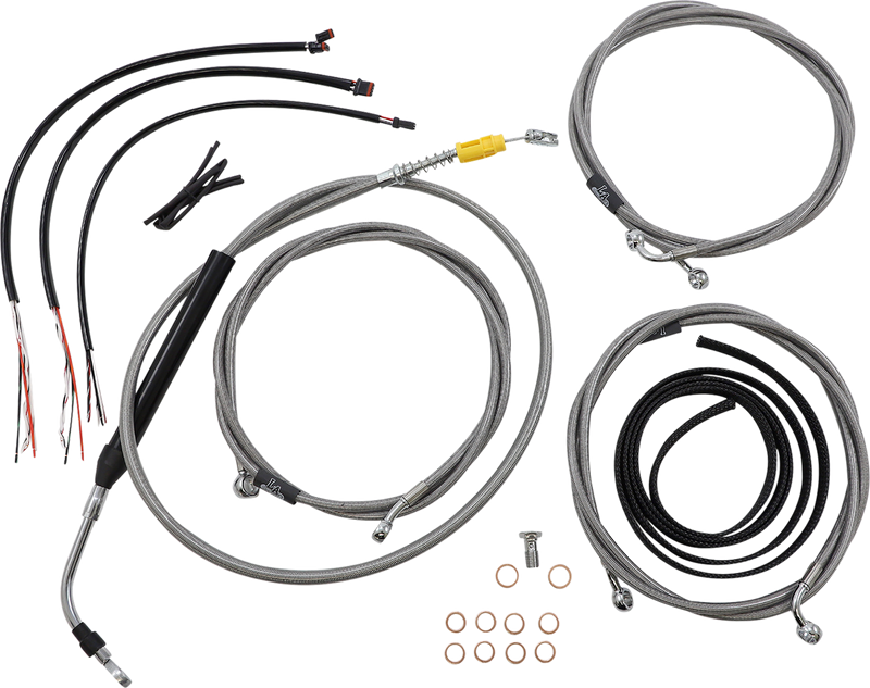 LA CHOPPERS Handlebar Cable/Brake Line Kit - Complete - 15" - 17" Handlebars - Stainless - FLH '21-'22 - LA-8056KT2-16