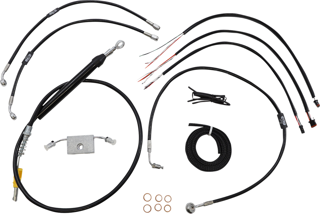 LA CHOPPERS Handlebar Cable/Brake Line Kit - Quick Connect - Complete - 12" - 14" Handlebars - 18+Softail - Black LA-8157KT2-13B