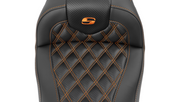SADDLEMEN RoadSofa Seat - without Backrest - Carbon Fiber - Orange Stitch - FL/FX '23-'24 - 823-07-20603 - PartsOutlet.com.au