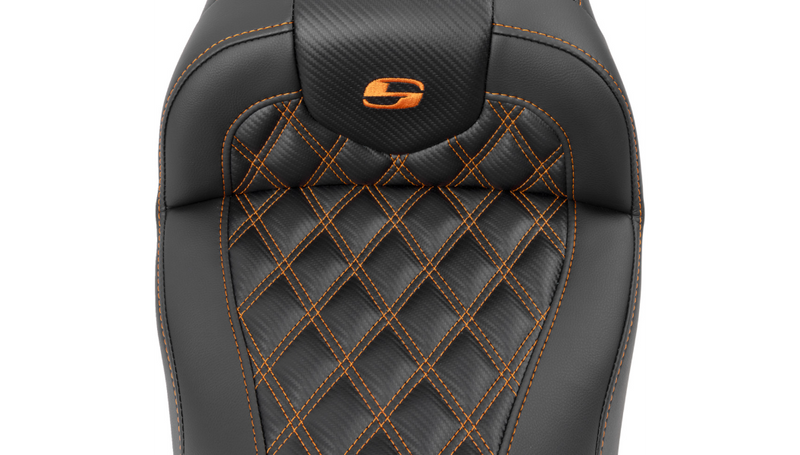 SADDLEMEN RoadSofa Seat - without Backrest - Carbon Fiber - Orange Stitch - FL/FX '23-'24 - 823-07-20603 - PartsOutlet.com.au