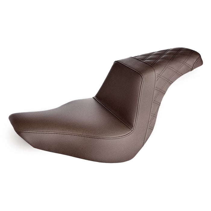 SADDLEMEN Step Up Seat - Passenger Lattice Stitched - Brown - 18+ Low Rider / Sport Glide - 818-29-173BR - PartsOutlet.com.au