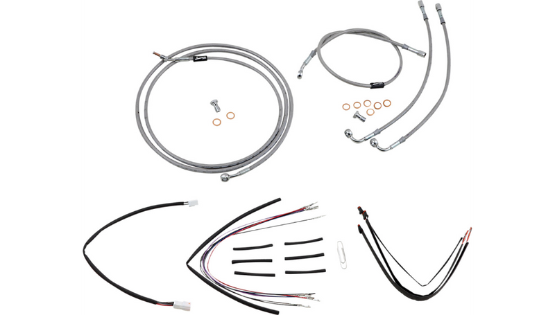 BURLY BRAND Handlebar Cable/Brake Line Kit - Complete - 14" Ape Hanger Handlebars - Stainless Steel - Road Glide '15-'16 - B30-1155