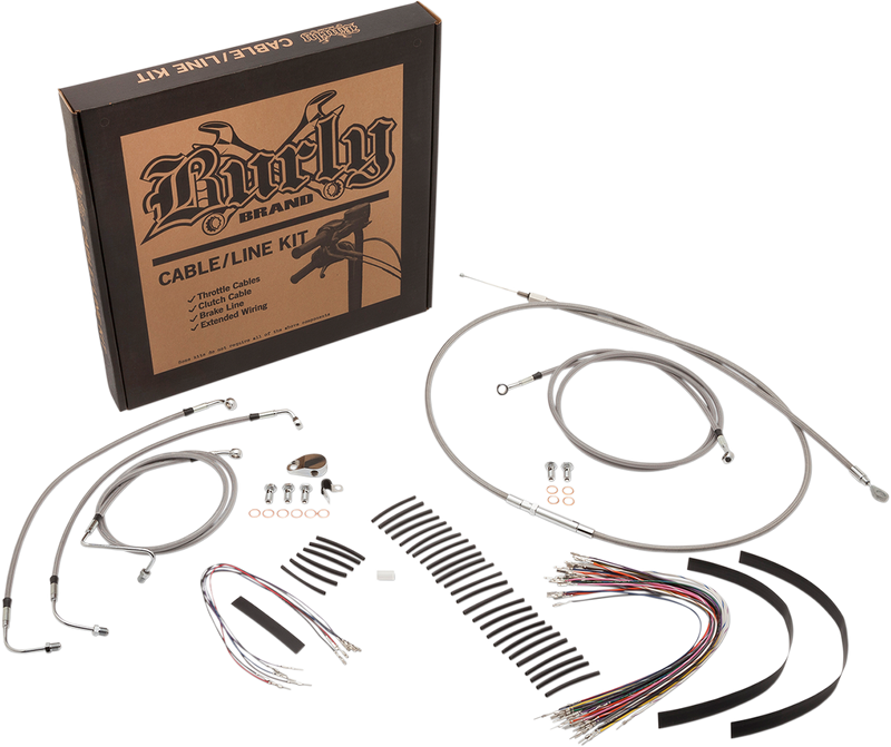 BURLY BRAND Handlebar Cable/Brake Line Kit - Complete - 13" Ape Hanger Handlebars - Stainless Steel - Harley-Davidson '08-'13 - B30-1102
