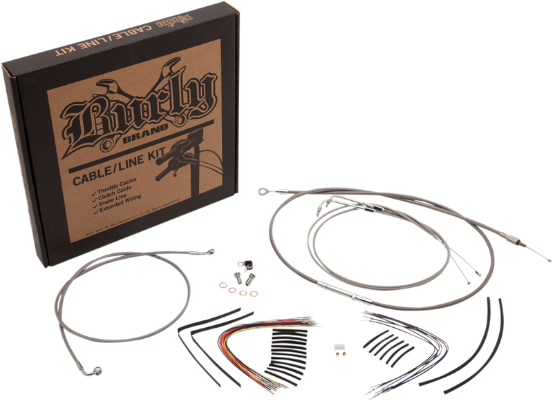 BURLY BRAND Handlebar Cable/Brake Line Kit - Complete - 14" Ape Hanger Handlebars - Stainless Steel - Softail '11-'15 - B30-1127