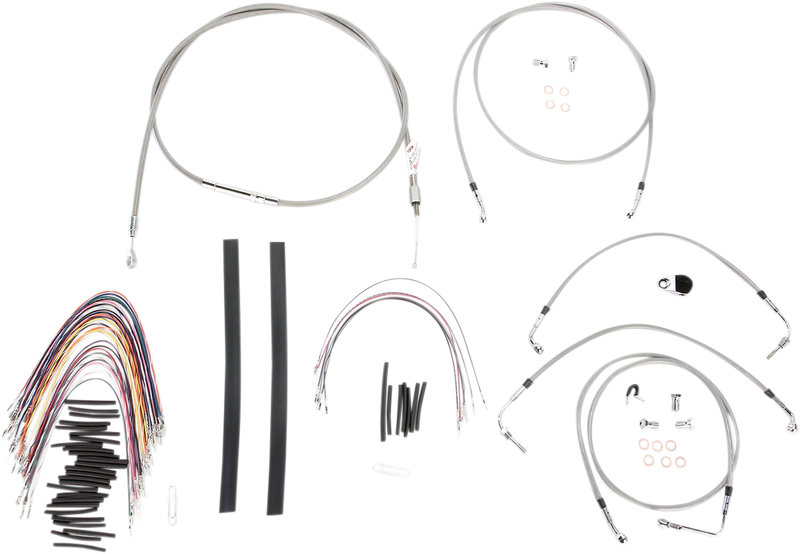BURLY BRAND Handlebar Cable/Brake Line Kit - Complete - 15" Ape Hanger Handlebars - Stainless Steel - Harley-Davidson '08-'13 - B30-1104