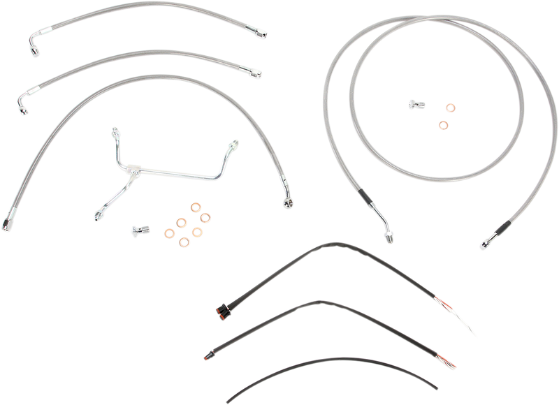 BURLY BRAND Handlebar Cable/Brake Line Kit - Complete - 13" Ape Hanger Handlebars - Stainless Steel - Harley-Davidson '14-'16 - B30-1117
