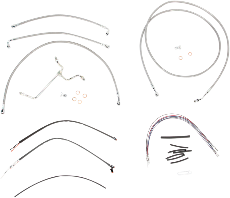 BURLY BRAND Handlebar Cable/Brake Line Kit - Complete - 15" Ape Hanger Handlebars - Stainless Steel - Harley-Davidson '14-'16 - B30-1118