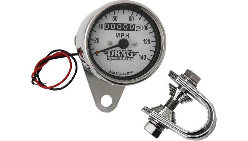 DRAG SPECIALTIES 2.4" MPH Mini LED Mechanical Speedometer/Indicators - Chrome Housing - White Face - 2:1 - Harley-Davidson '48-'90 - 21-6825DS1-BX15