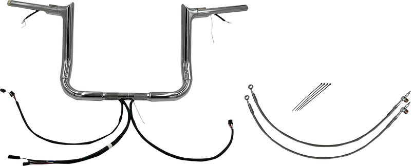 FAT BAGGERS INC. EZ Install Wired 1-1/2" Pointed Top Handlebar Kit - 12" - Chrome 801212