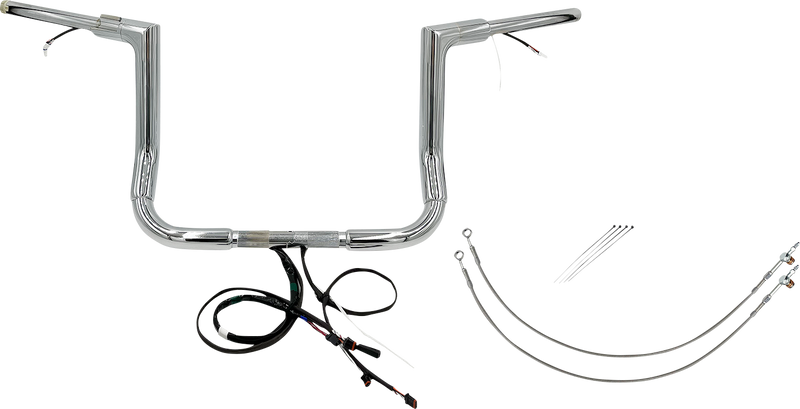 FAT BAGGERS INC. EZ Install Wired 1-1/2" Flat Top Handlebar Kit - 12" - Chrome 601212